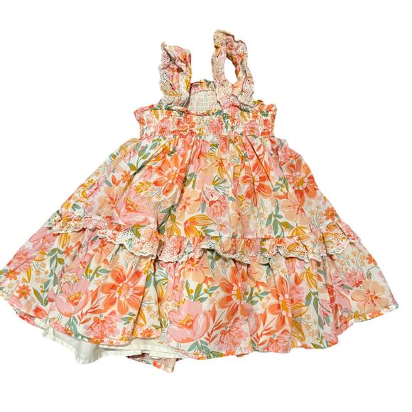 Haute Hippie  Floral Ruffle Dress 4T Smocked Flutter Straps Cottagecore Spring - Picture 2 of 6